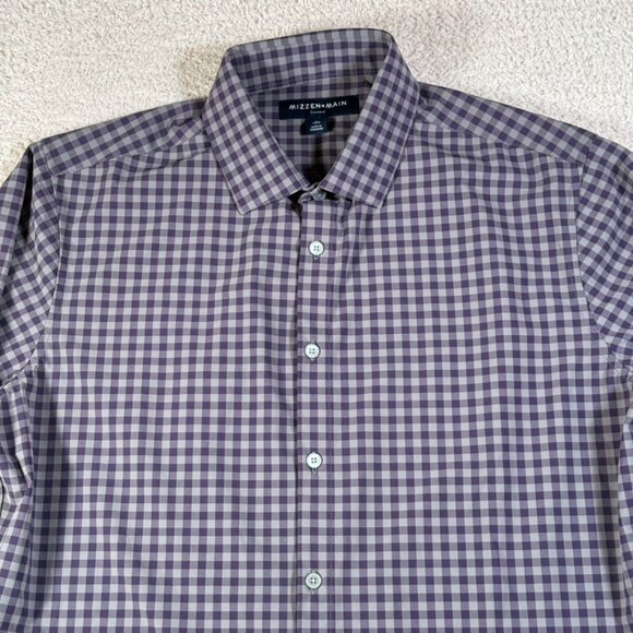 Mizzen+Main Other - Mizzen Main Long Sleeve Button Shirt Performance Purple Grey Gingham Large Trim